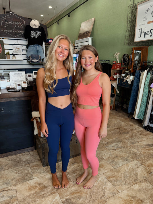 Aligned Performance Sports Bra and High-Rise Legging Set: Coral