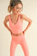 Aligned Performance Sports Bra and High-Rise Legging Set: Coral