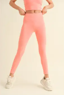 Aligned Performance Sports Bra and High-Rise Legging Set: Coral